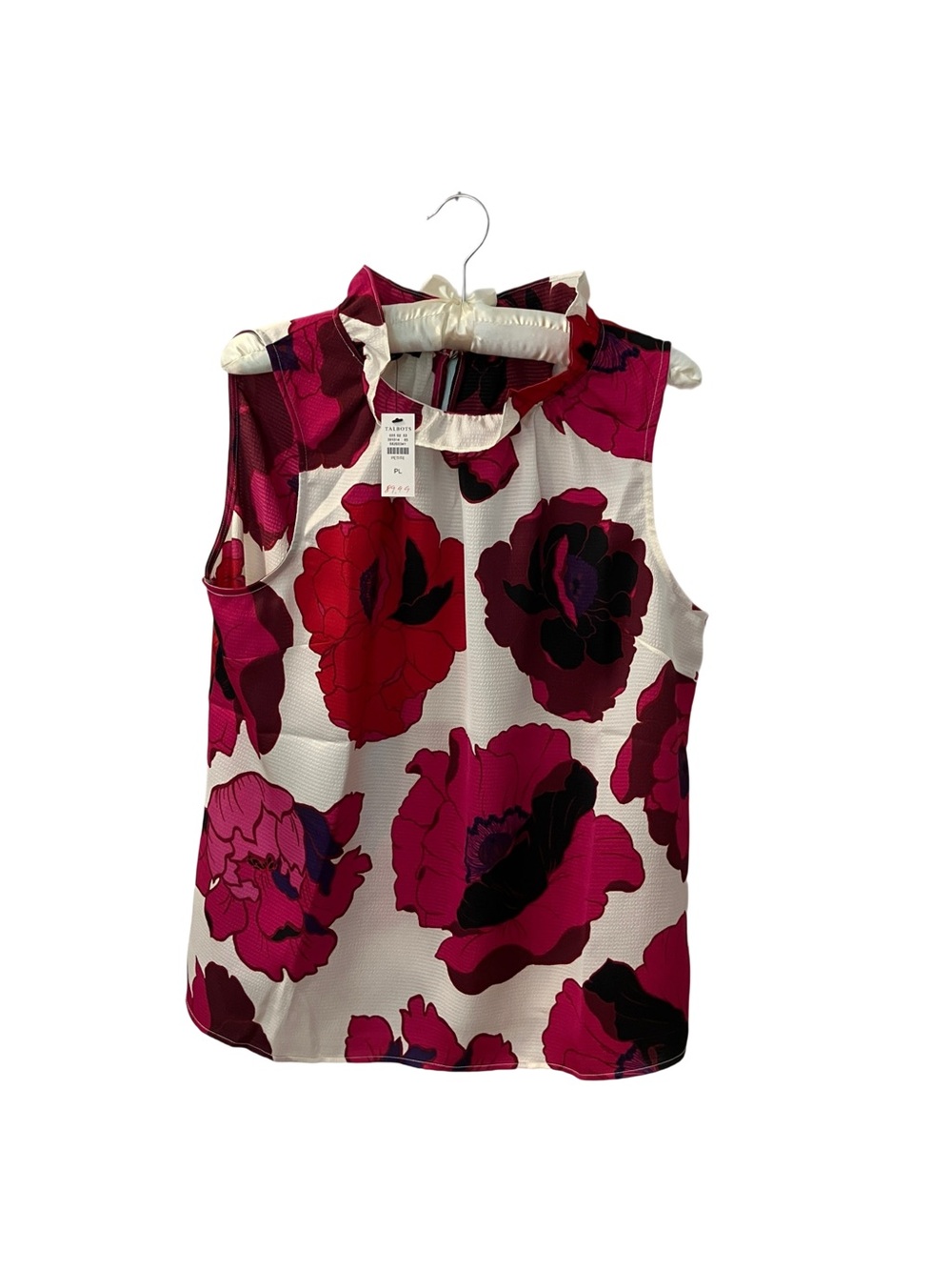 Sleeveless Floral Ruffle Neck Top - Pink/Red